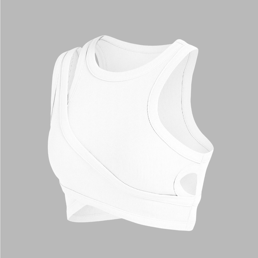White Ribbed Cross-Front Crop Top